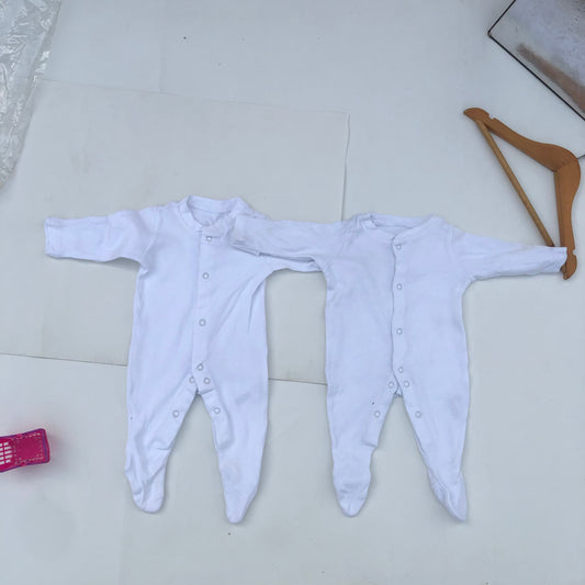 White Sleepsuits Set For 0-1 Month Old